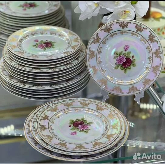 Наборы Тарелок Роза перламутр/чайный сервиз