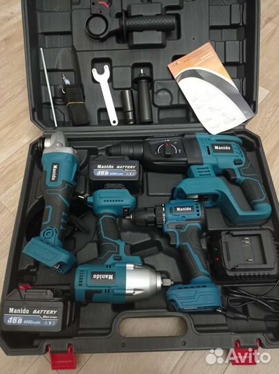 Набор makita 4в1 с четырьмя аккумуляторами