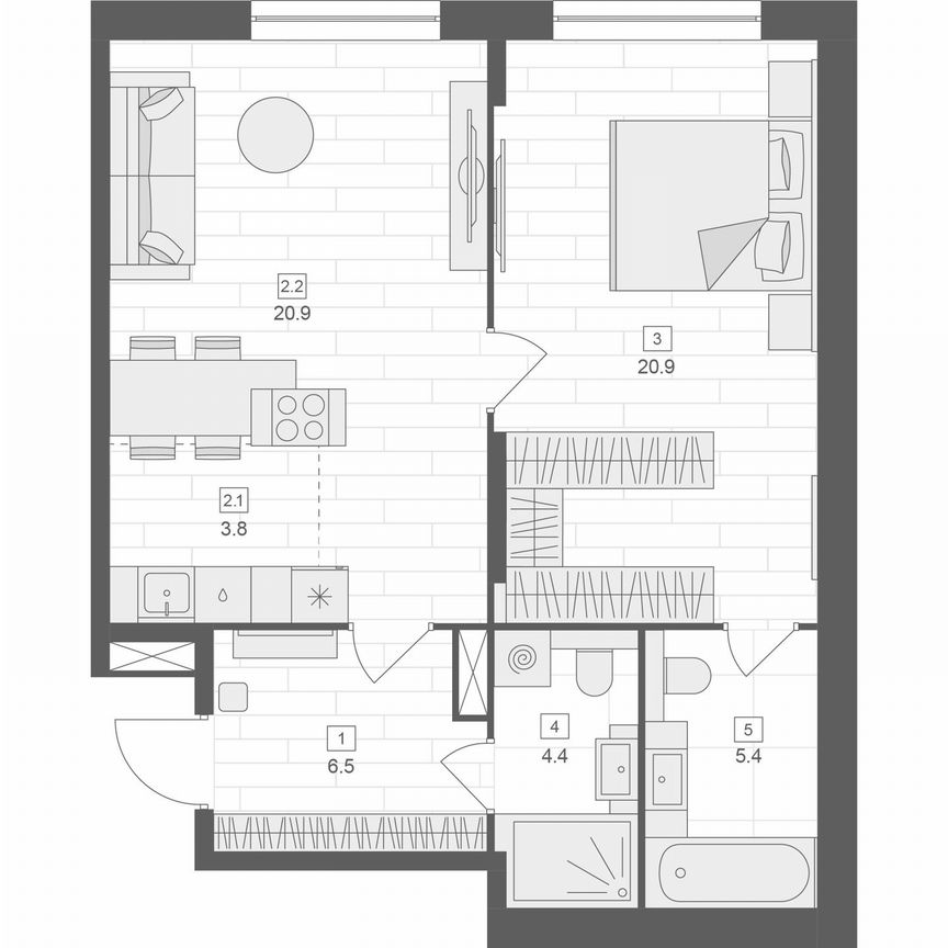 1-к. апартаменты, 62,3 м², 7/10 эт.