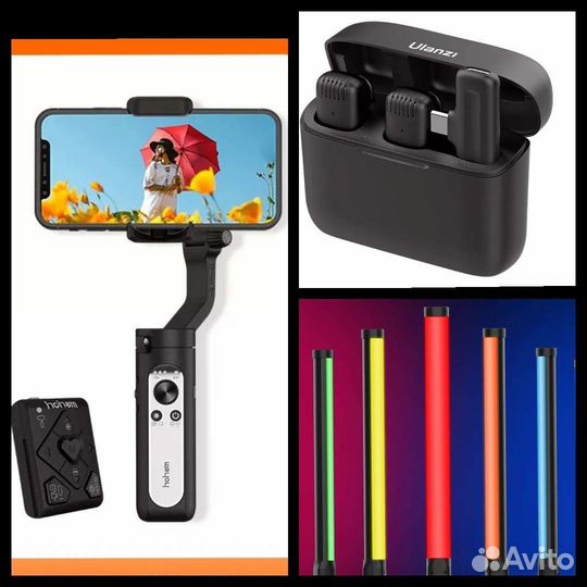 Стабилизатор видео + микрофоны беспров + освещение