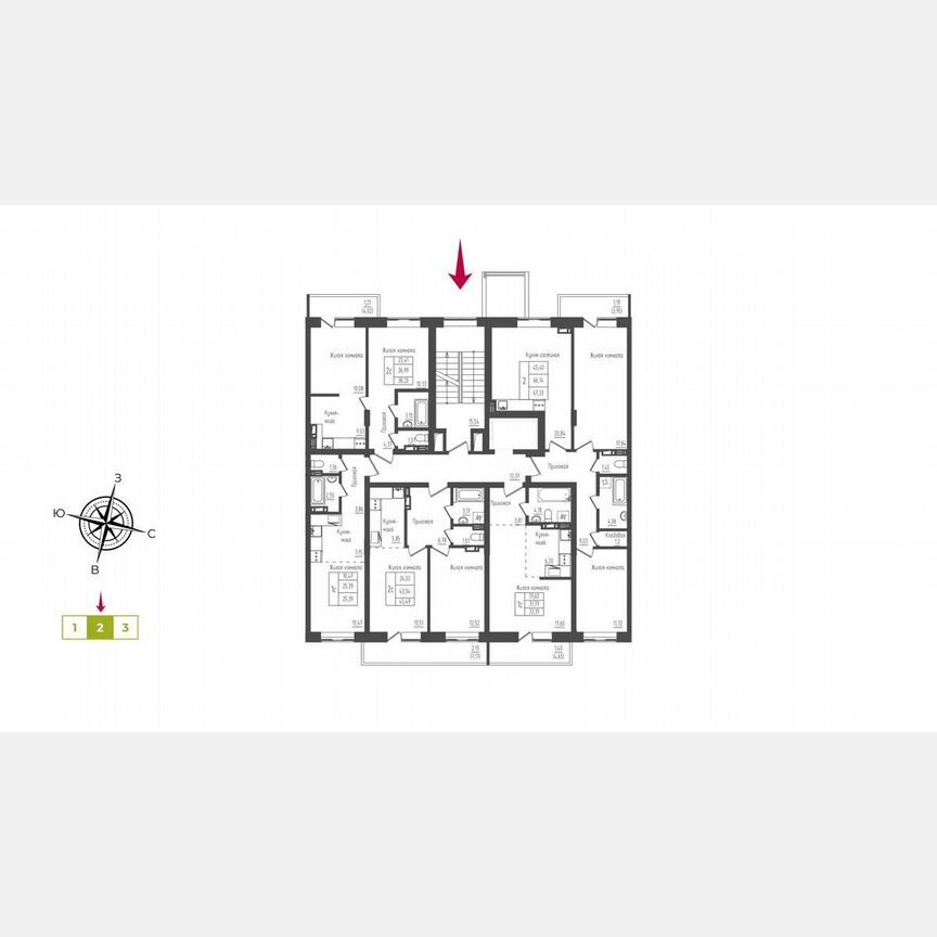 2-к. квартира, 67,1 м², 3/5 эт.