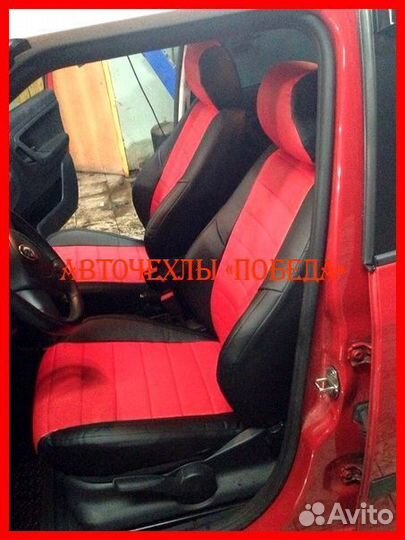 Чехлы Skoda Fabia из экокожи чёрно-красные Классик