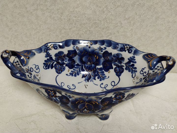 Фруктовница гжель с золотом