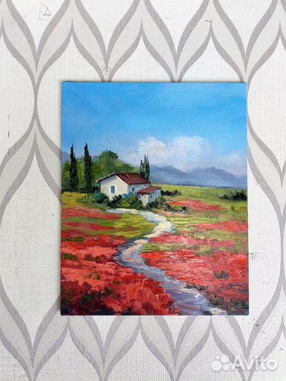 Картина маслом Тоскана, Маки, 20 на 25 см