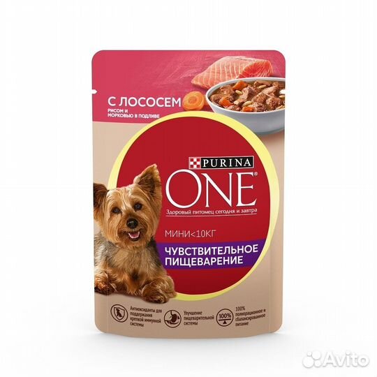 Purina ONE паучи с лососем для взрослых собак малы