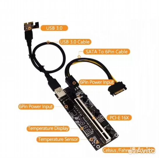Райзер(Riser) для видеокарты, с датчиком температу