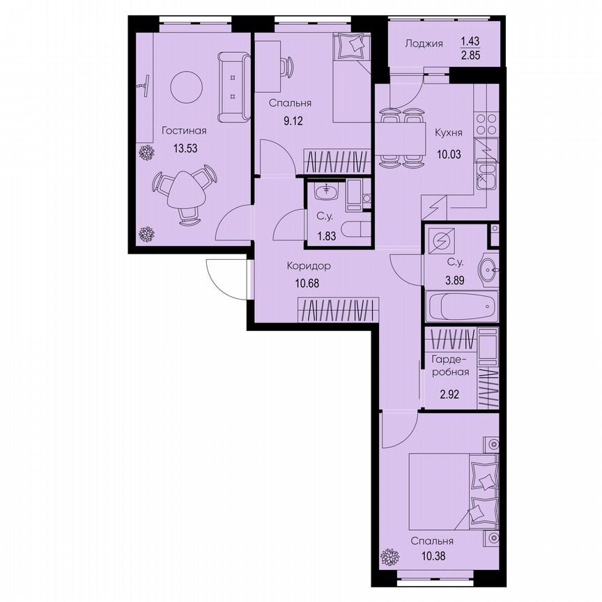 3-к. квартира, 63,8 м², 2/9 эт.