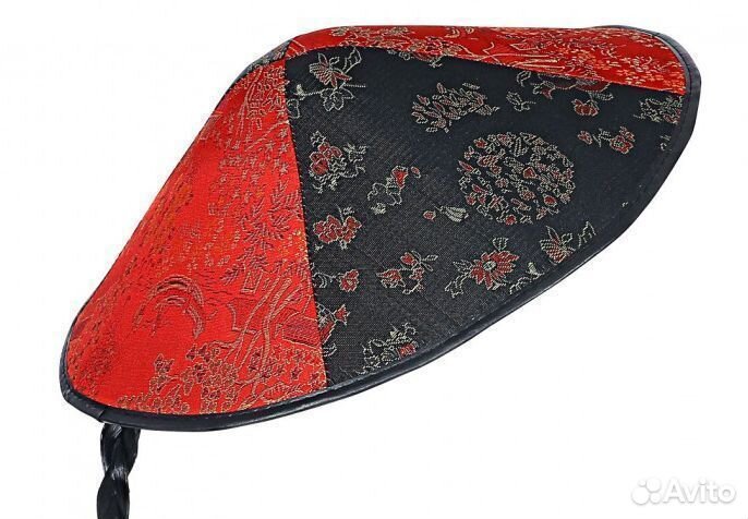 Шляпа китайская красно-черная с косичкой