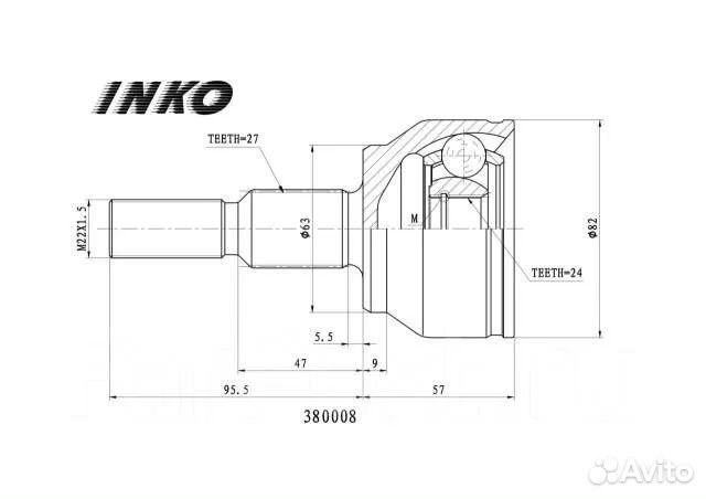 ШРУС внешний 27/24 перед прав/лев 380008 inko