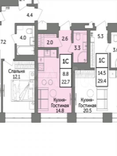 Квартира-студия, 22,7 м², 16/25 эт.