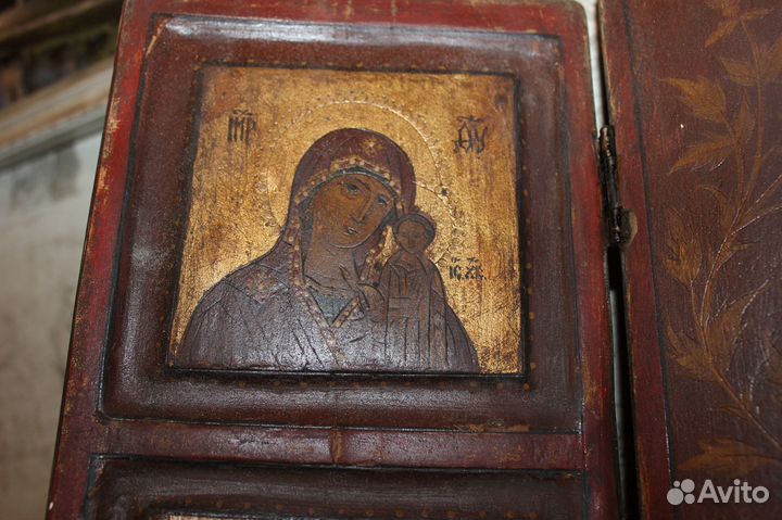 Старинная икона Триптих Крест Живоотворящий 40*61