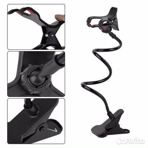 Держатель на прищепке гибкий черный