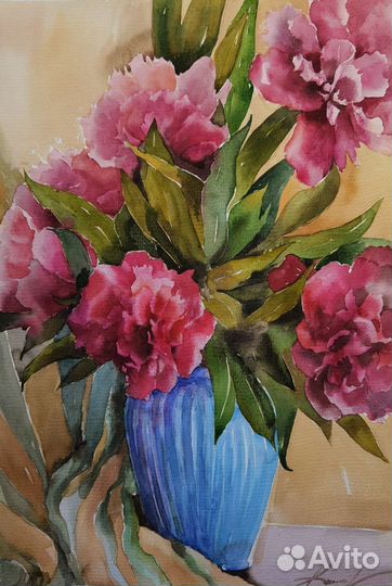 Картина пионы акварель