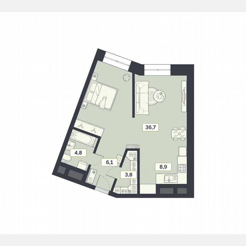 1-к. квартира, 60,3 м², 17/27 эт.