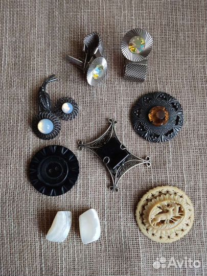 Брошь пуговицы перламутр запонки СССР винтаж