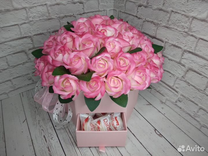 Букет из мыльных роз,букет шкатулка,цветы