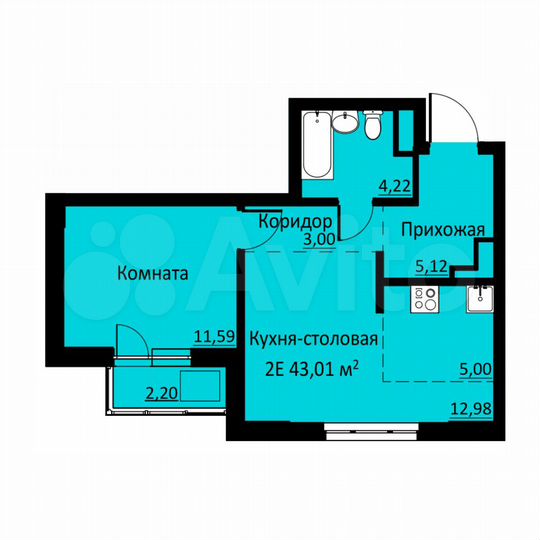 2-к. квартира, 43 м², 14/16 эт.