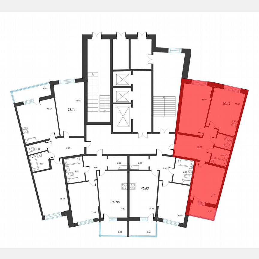 2-к. квартира, 62 м², 1/22 эт.