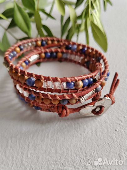 Браслет Чан лу в три оборота с содалитом и яшмой