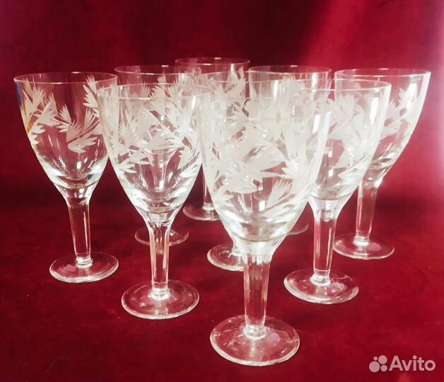 Бокалы для вина, 9шт.,стекло СССР алмазная насечка
