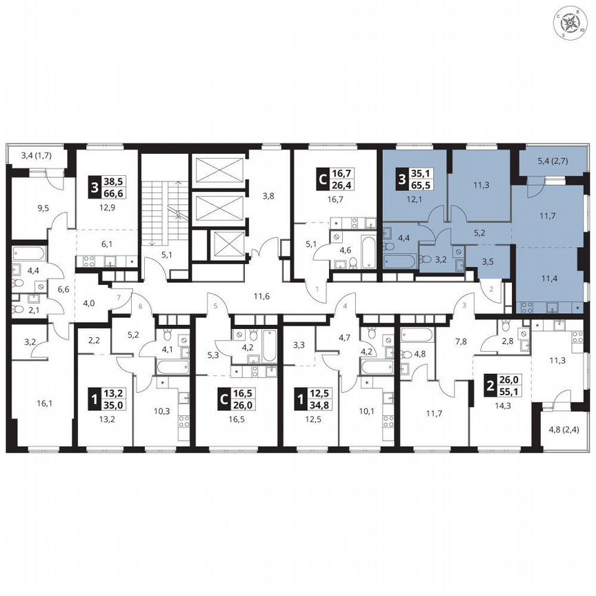 2-к. квартира, 65,5 м², 2/23 эт.