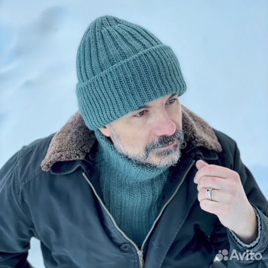 Комплект мужской вязаный. Шапка снуд честа/комфи