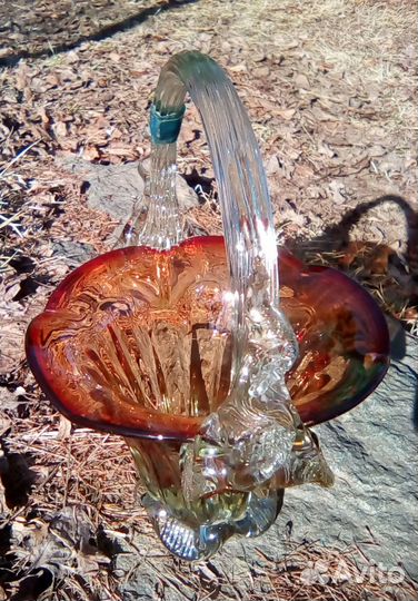 Ваза конфетница корзинка цветное стекло сссрвинтаж