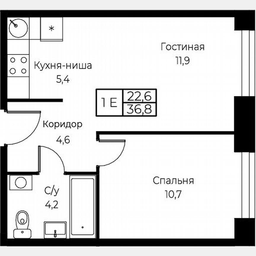 1-к. апартаменты, 36,8 м², 26/30 эт.