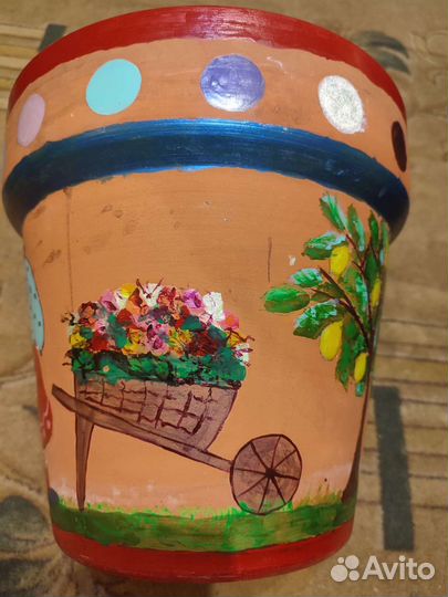 Горшок керамический для цветов ручная роспись 10л