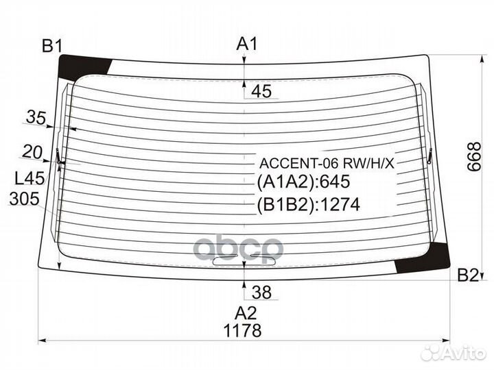 Стекло заднее с обогревом hyundai accent/verna