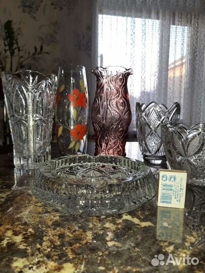 Хрустальные вазы, есть стекло, хрусталь пепельница