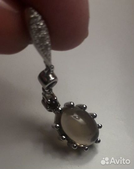 Комплект из серебра с Кошачьим глазом серьги,кулон