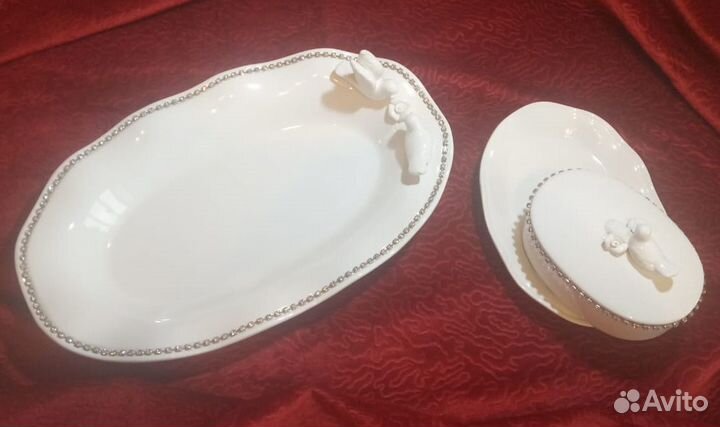 Сервировочное блюдо большое и малое с инкрустацией