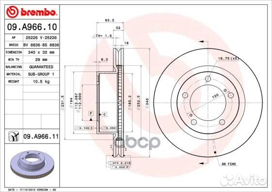 09.A966.11 диск тормозной передний с покрытием