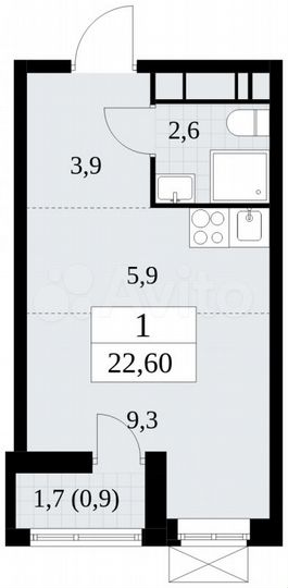 Квартира-студия, 22,6 м², 13/16 эт.