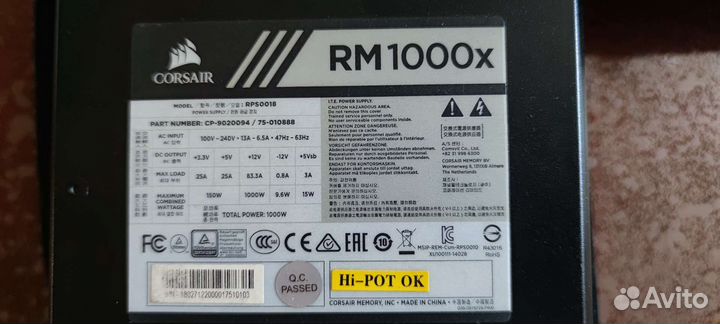 Блок питания corsair 1000 RM-1000X