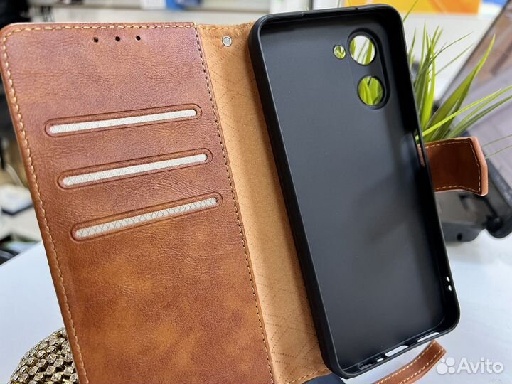 Чехол книжка Realme C33 премиум коричневый