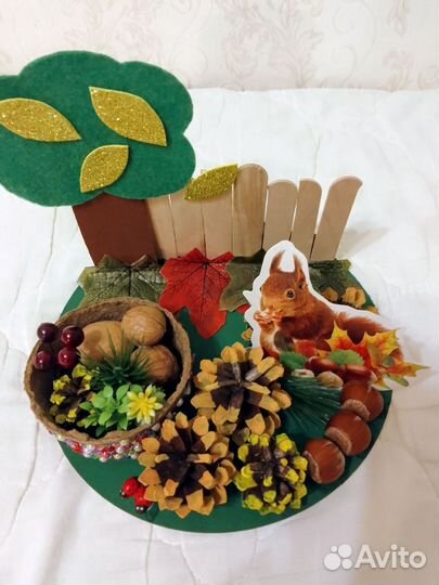 Поделка осенняя белка шишки в садик школу