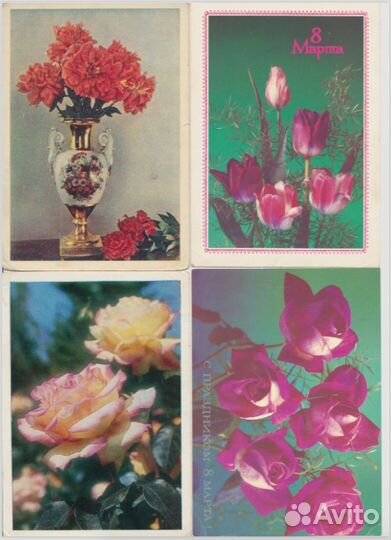 Советские открытки цветы СССР