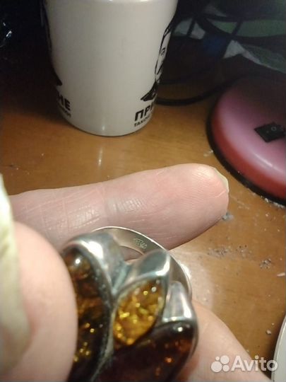 Янтарь кольцо перстень крупный