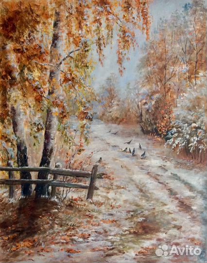 Картина маслом Первый снег, пейзаж