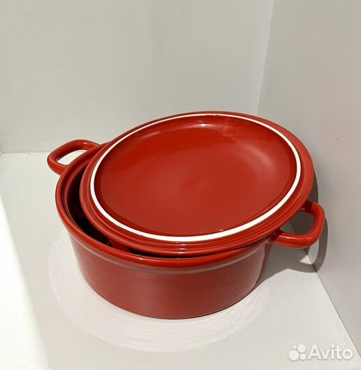 Кастрюля 4 л керамическая для запекания красная