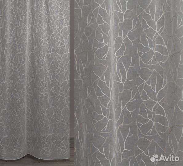 Тюль-вуаль на метраж Лен -Вышивка.Турция