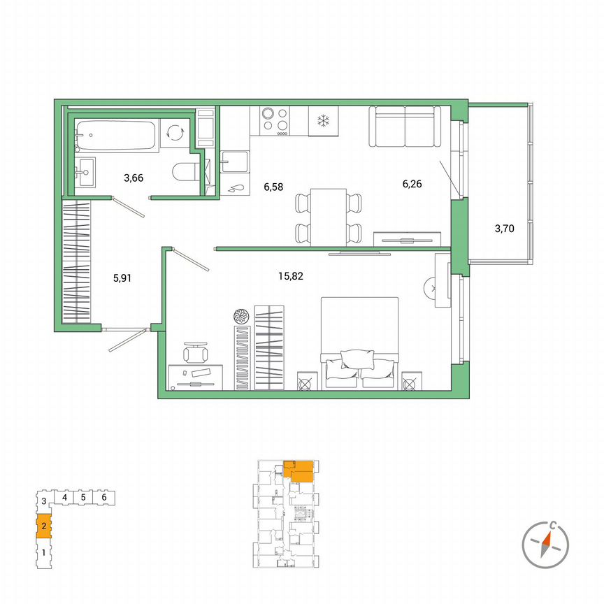 1-к. квартира, 39,3 м², 5/7 эт.