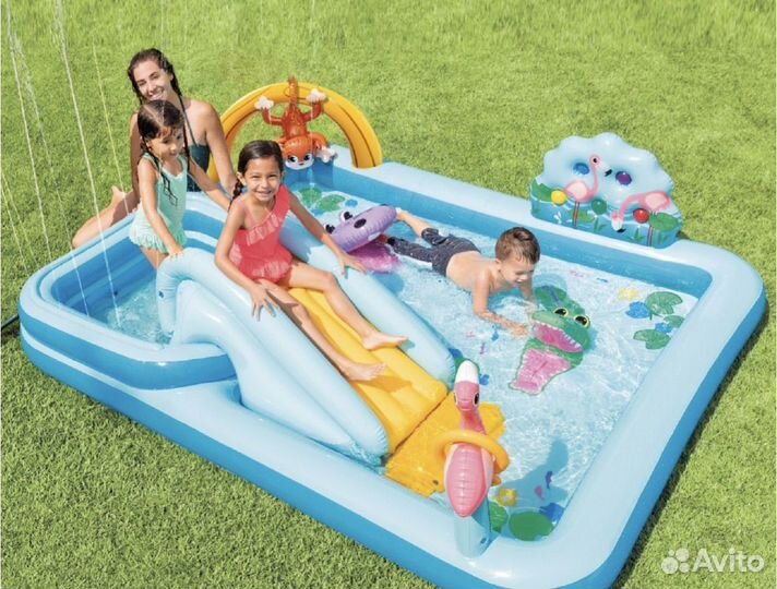 Детский надувной бассейн с горкой новый
