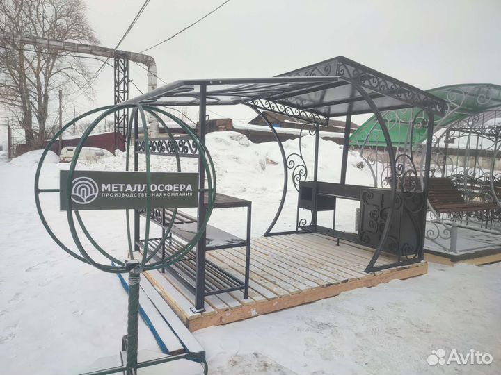 Мангал с печью под казан и крышей