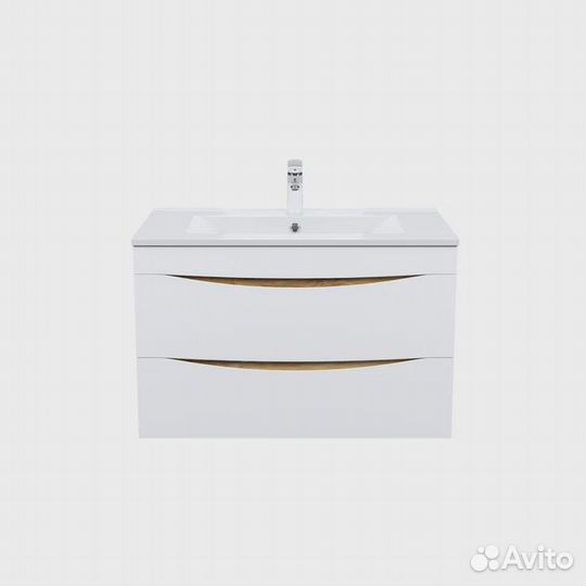 Тумба с раковиной iddis подвесная 80 см белая/зол