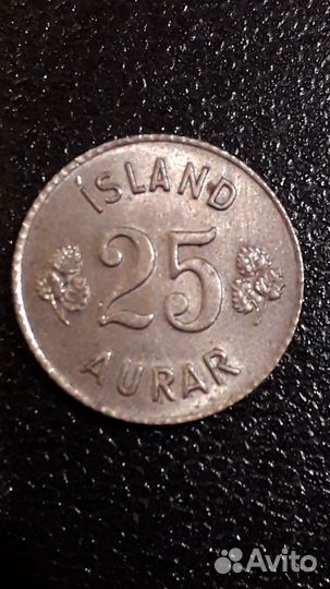 Монета Исландия 25 аурар 1961г