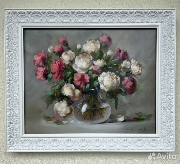 Картина маслом Пионы, Ромашки, Розы