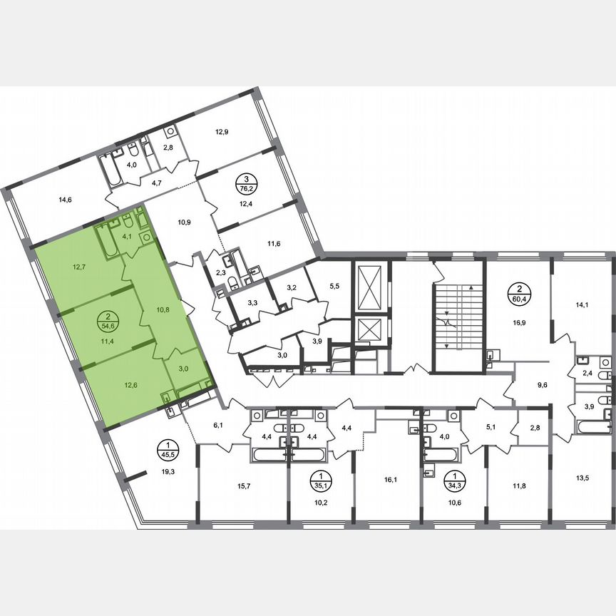 2-к. квартира, 54,6 м², 5/17 эт.